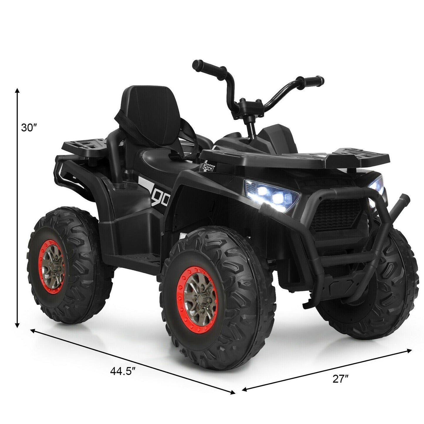Quad ATV électrique 4 roues pour enfants 12V avec MP3 et lumières LED - Noir