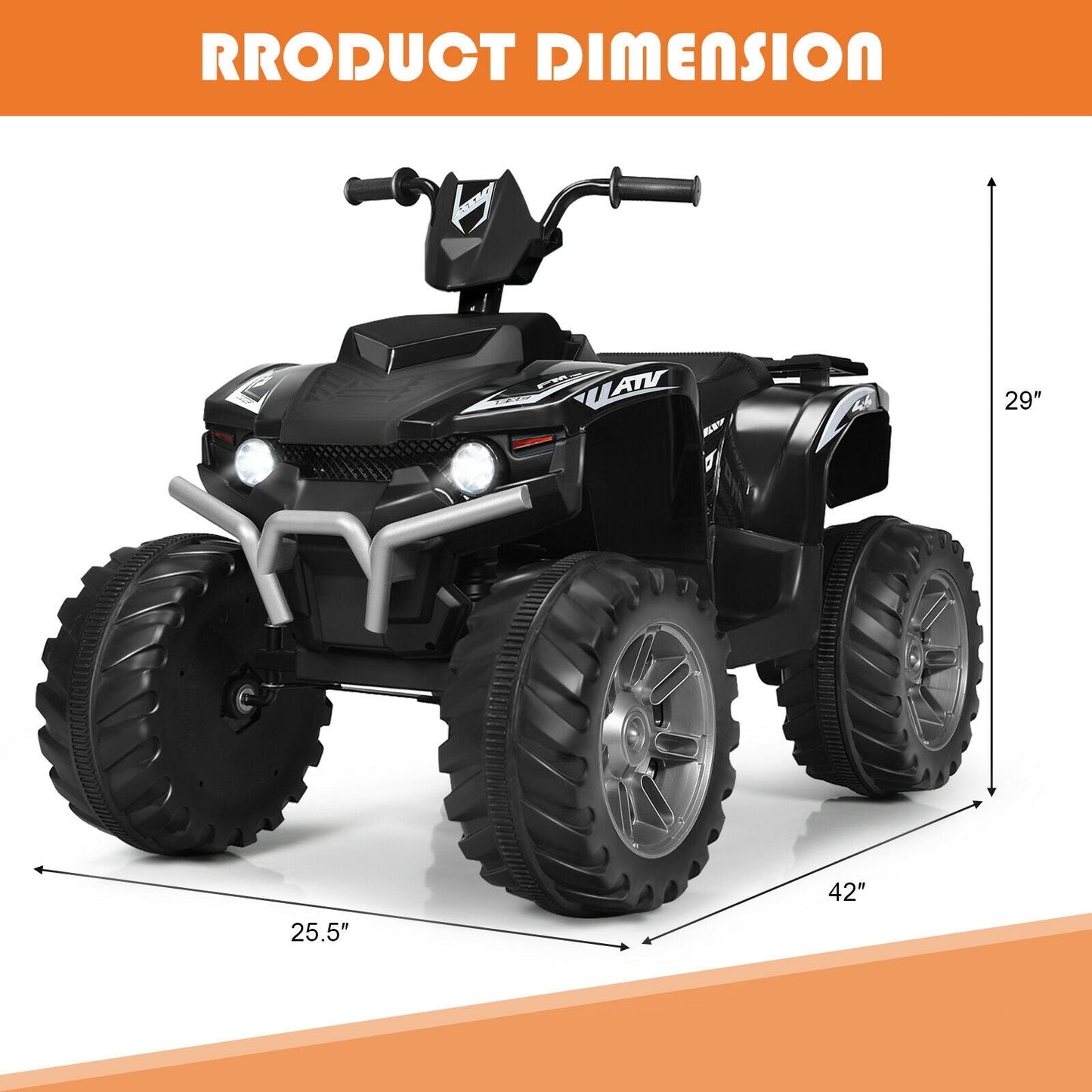 ATV électrique pour enfants 12V avec lumières LED - Noir