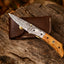 Custom Handcrafted Damascus Steel EDC Folding Knife | 3-Inch Blade, Olive Wood Grip, Leather Sheath | Perfect Gift - Korvel