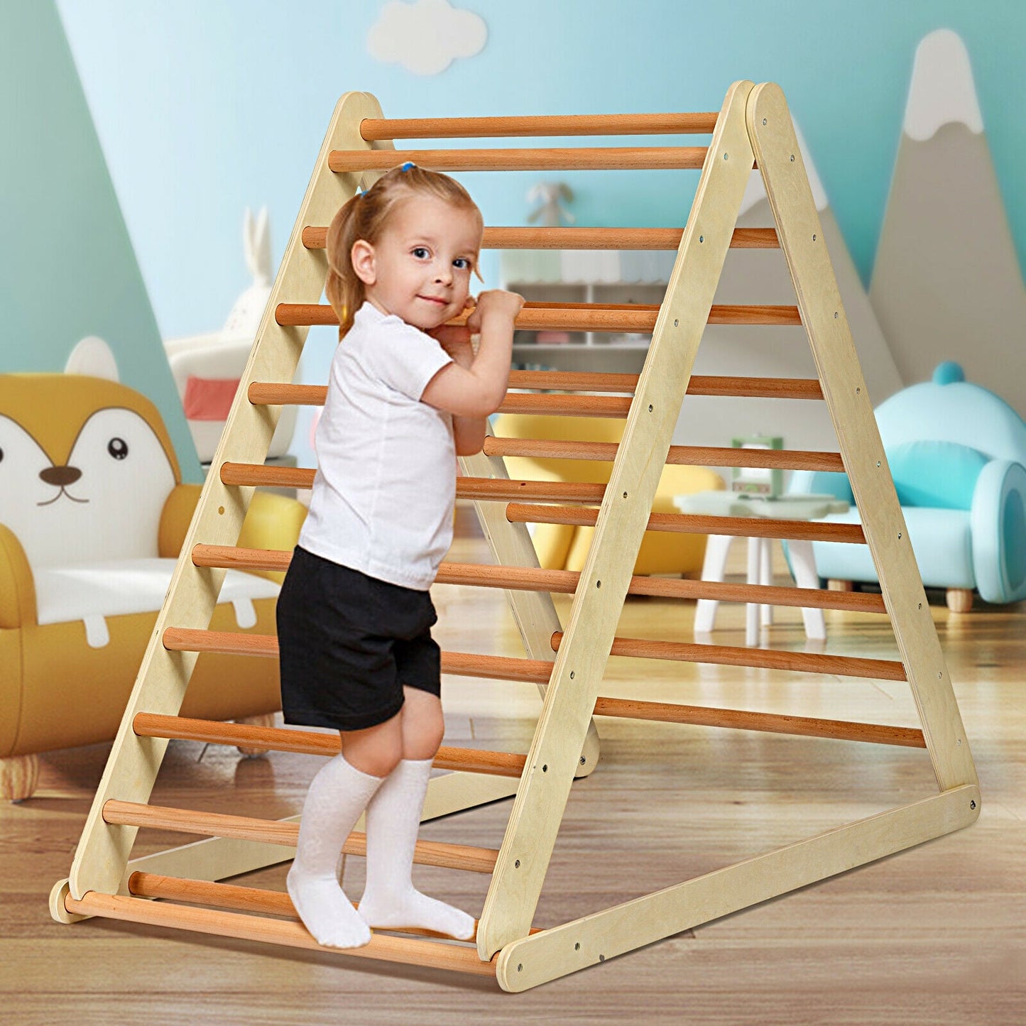 Triangle d'escalade en bois pliable pour tout-petits