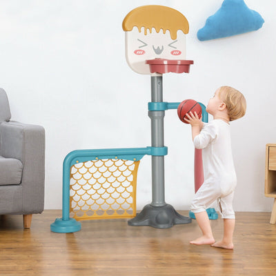 3-in-1 Adjustable Basketball Stand Set with Soccer Goal