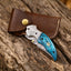 Exquisite Custom Damascus Steel EDC Folding Knife – Unique Wood Handle, 3-Inch Blade, Leather Sheath – Perfect for Weddings - Korvel