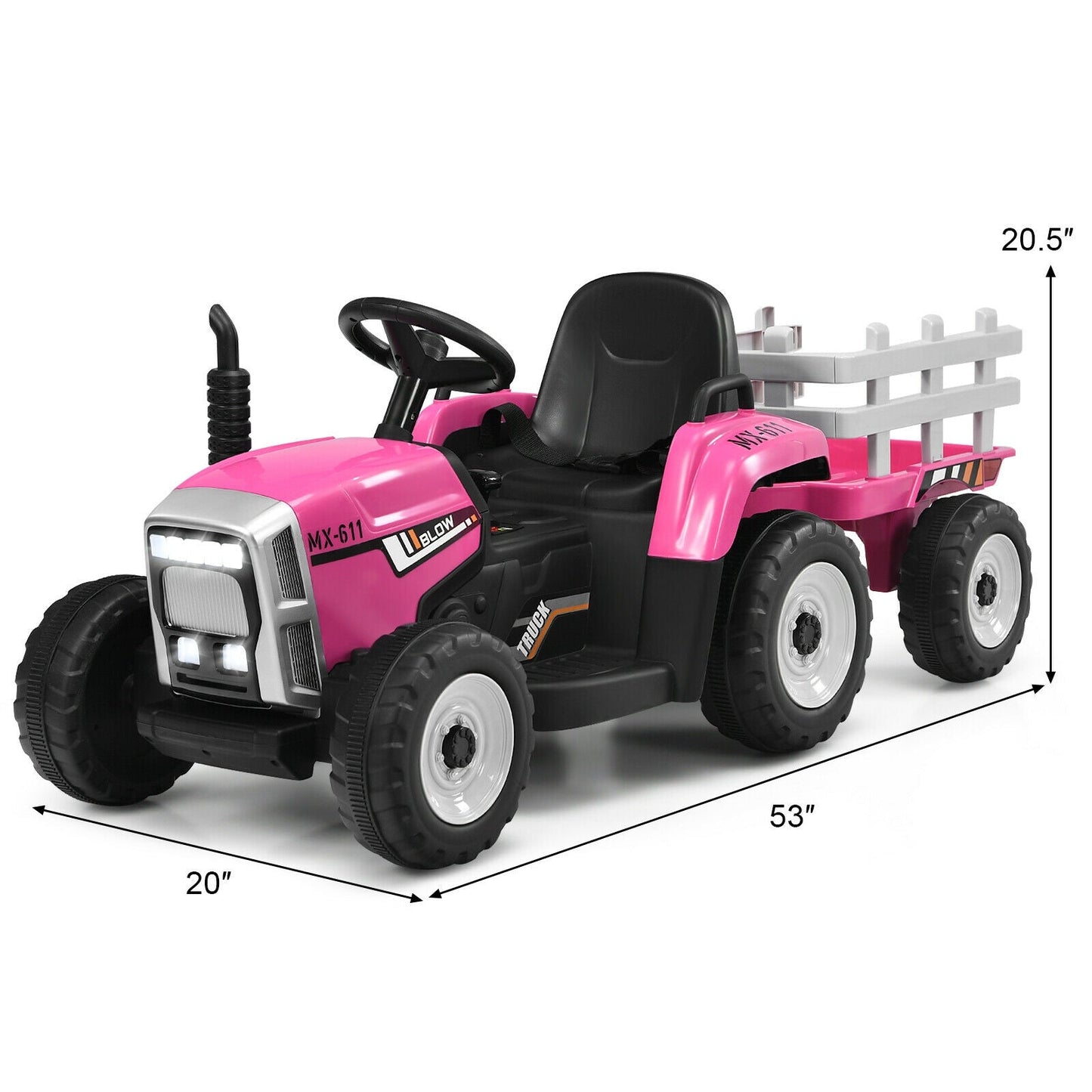 12V Pink Ride-On Tractor with Ground Loader for Kids 3+ Years