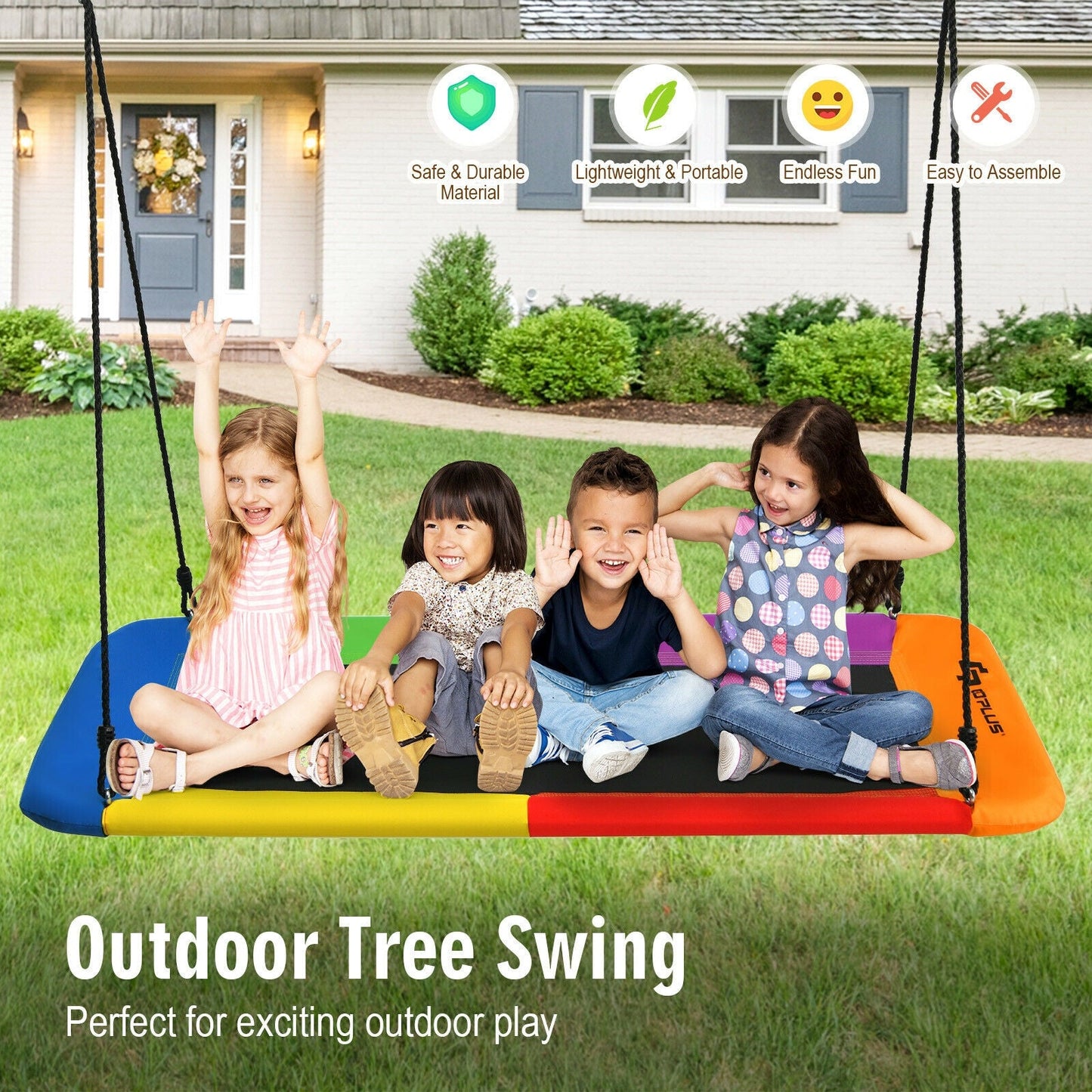 60-Inch Multicolor Platform Tree Swing with Hanging Straps