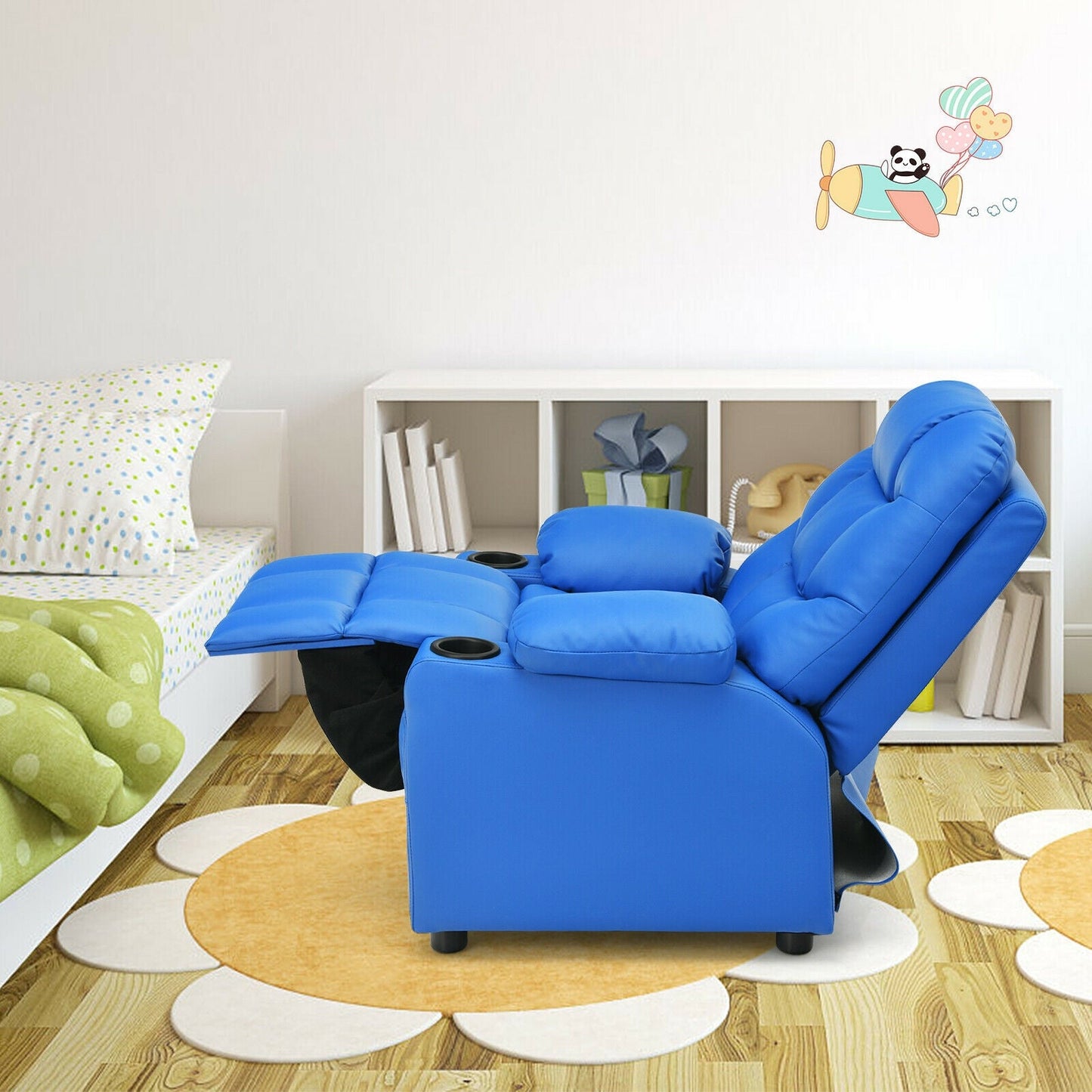 Sillón Reclinable para Niños con Portavasos y Reposapiés - Azul