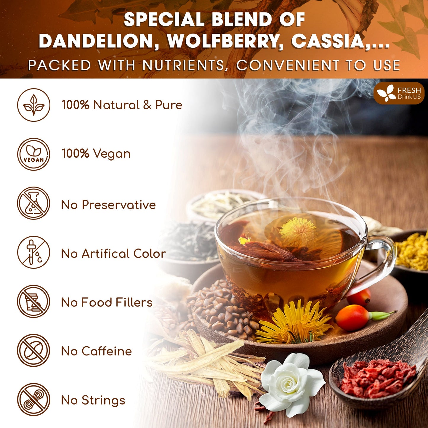 Dandelion Wolfberry Tea, 7 Herbal Ingredients - Korvel