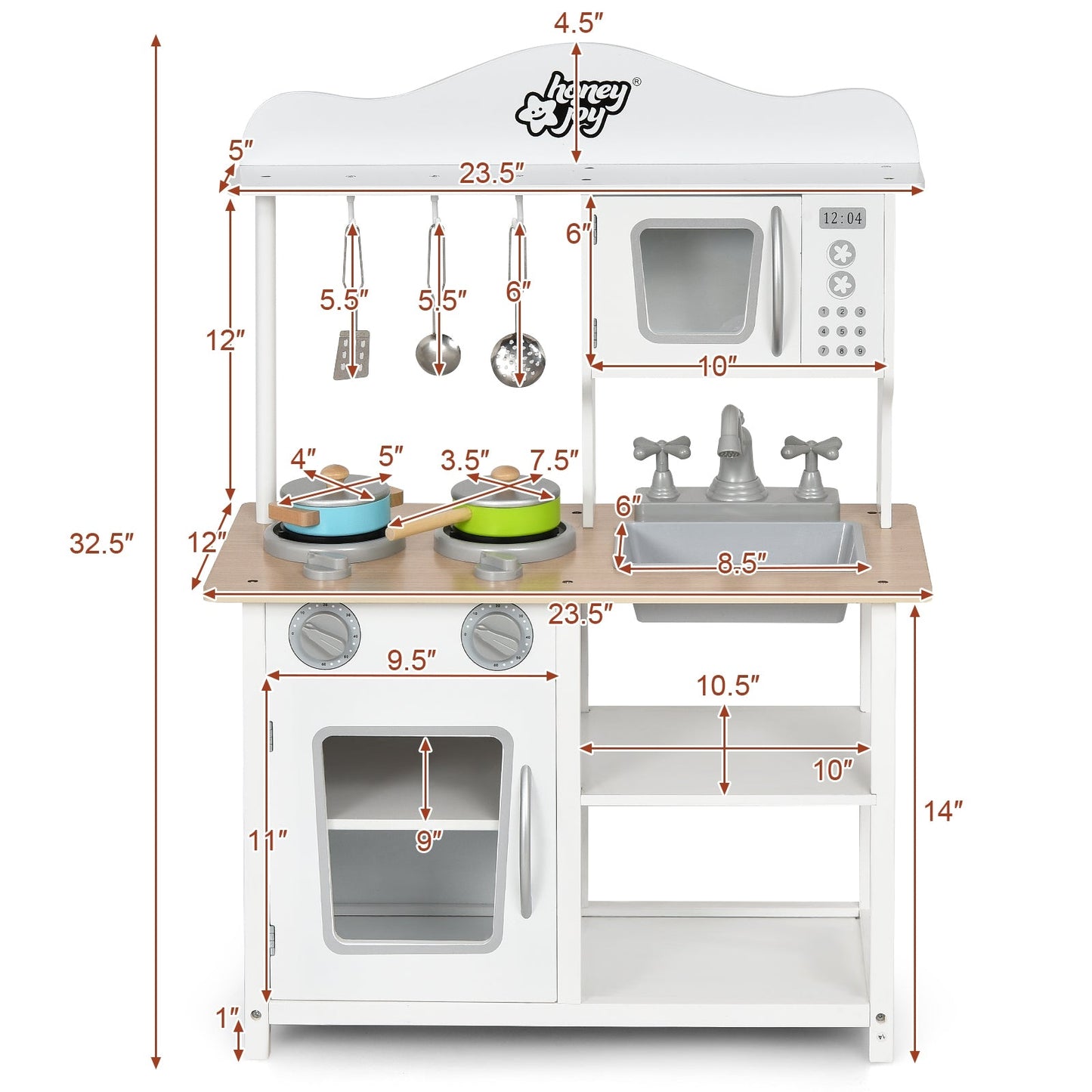 Wooden Pretend Play Kitchen Set for Kids with Accessories