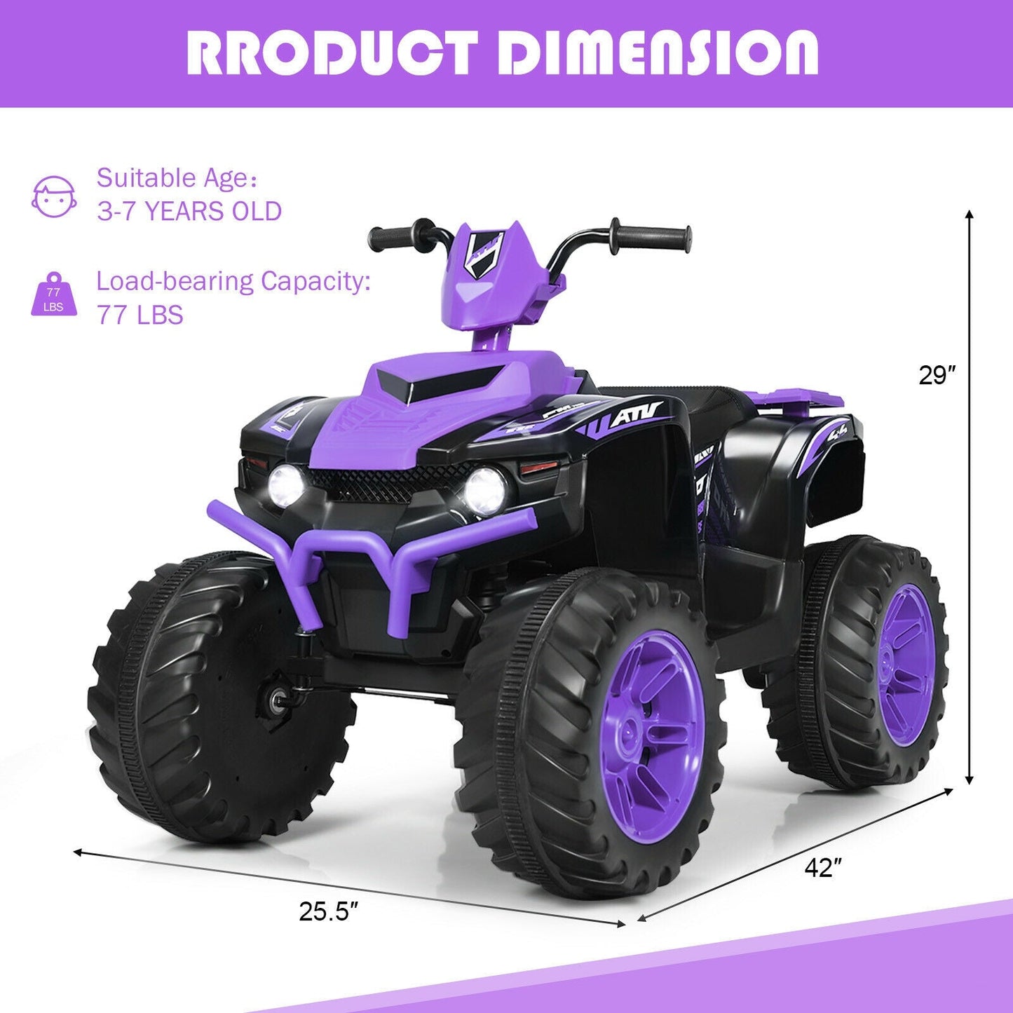 Coche Eléctrico ATV Cuatrimoto para Niños 12V - Púrpura