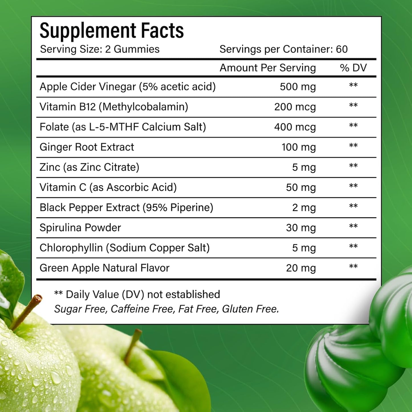 Gomitas de Vinagre de Sidra de Manzana Premium con Vitamina B12 y Jengibre
