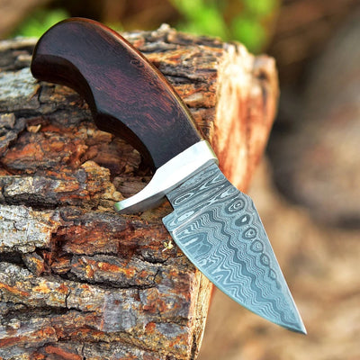Premium Custom Damascus Steel EDC Skinning Knife | Elegant Rosewood Handle | 7-Inch Blade | Includes Leather Sheath - Korvel