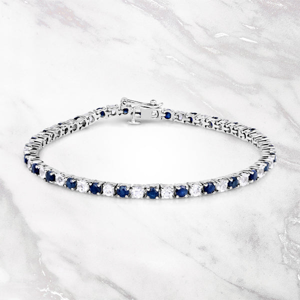 Elegant Blue Sapphire and White Topaz Tennis Bracelet