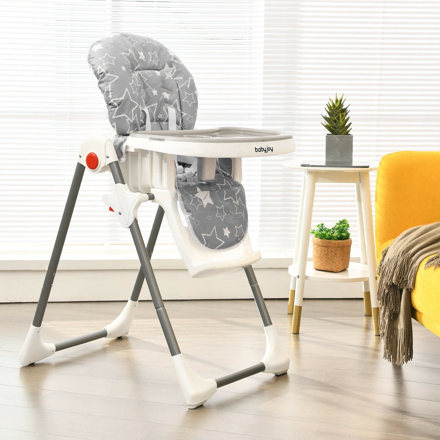 Chaise Haute Pliable pour Bébé avec Réglage de Hauteur à 6 Niveaux - Gris