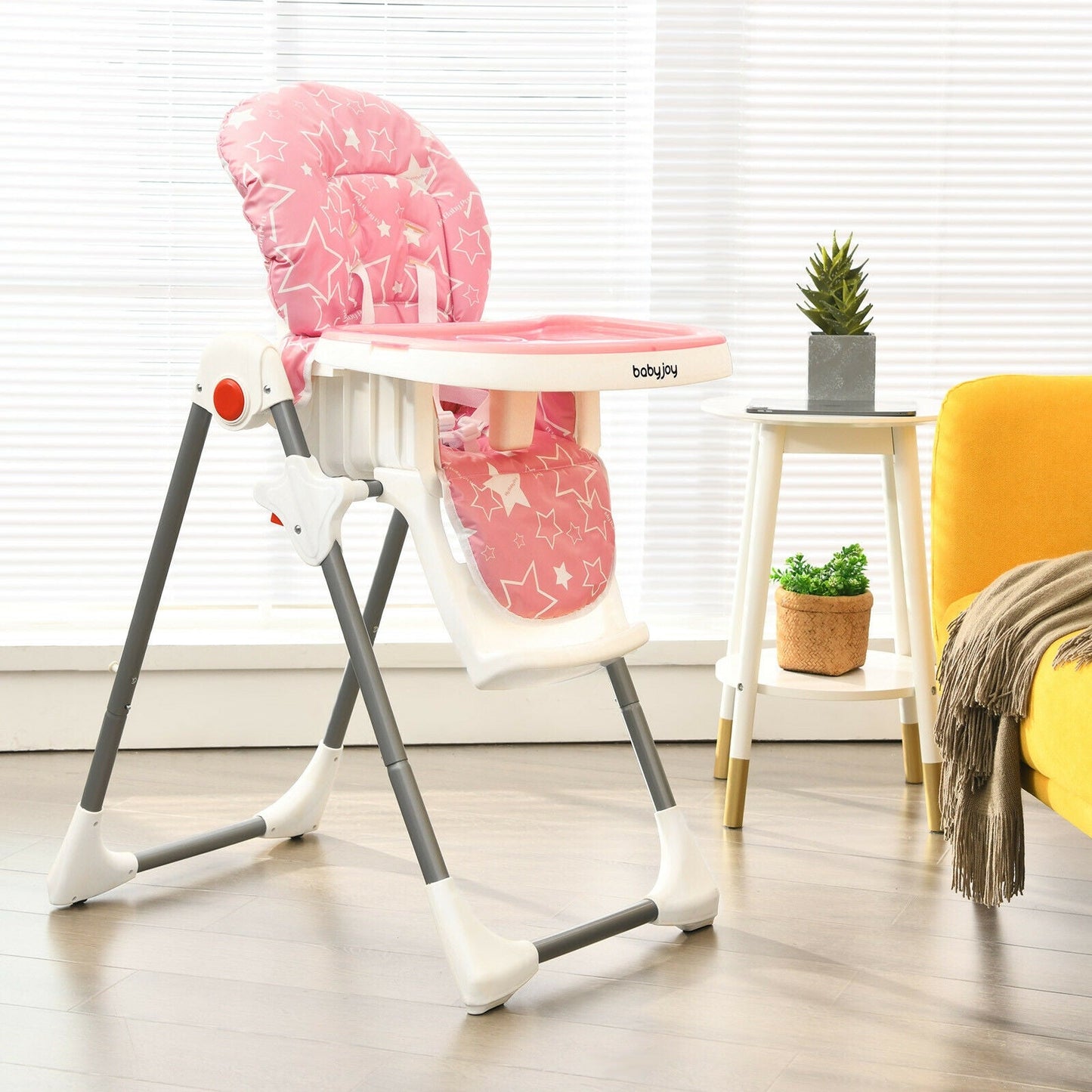 Folding Baby High Dining Chair with 6-Level Height Adjustment - Pink