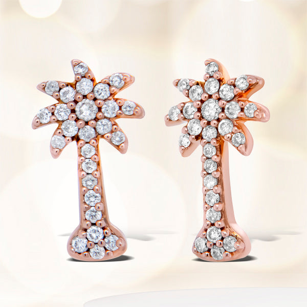 Pendientes de Stud de Palma de Diamante de Oro Rosa de 10K