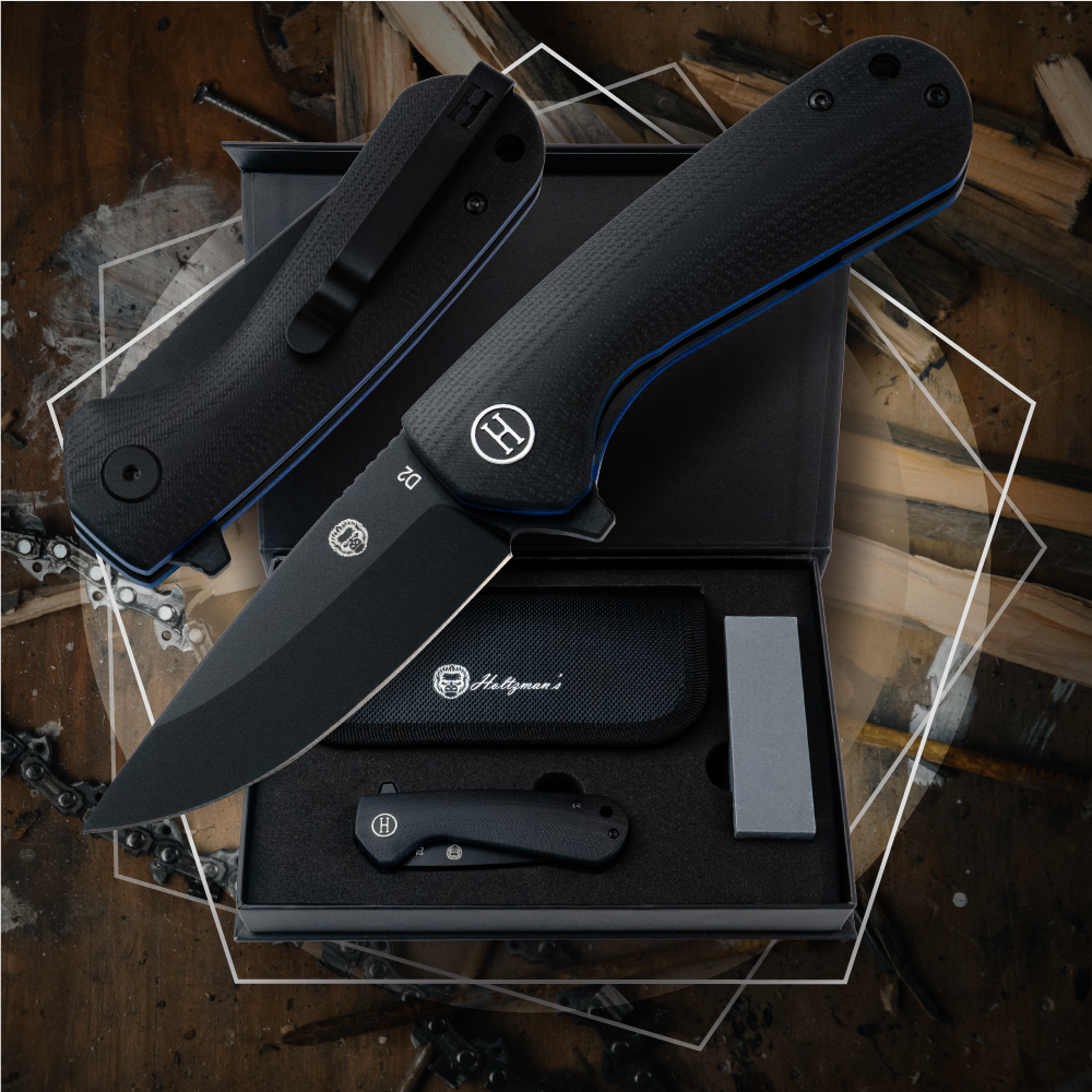 Premium Peasant Folding Pocket Knife Gift Set for Adventurers (Black & Blue) - Korvel