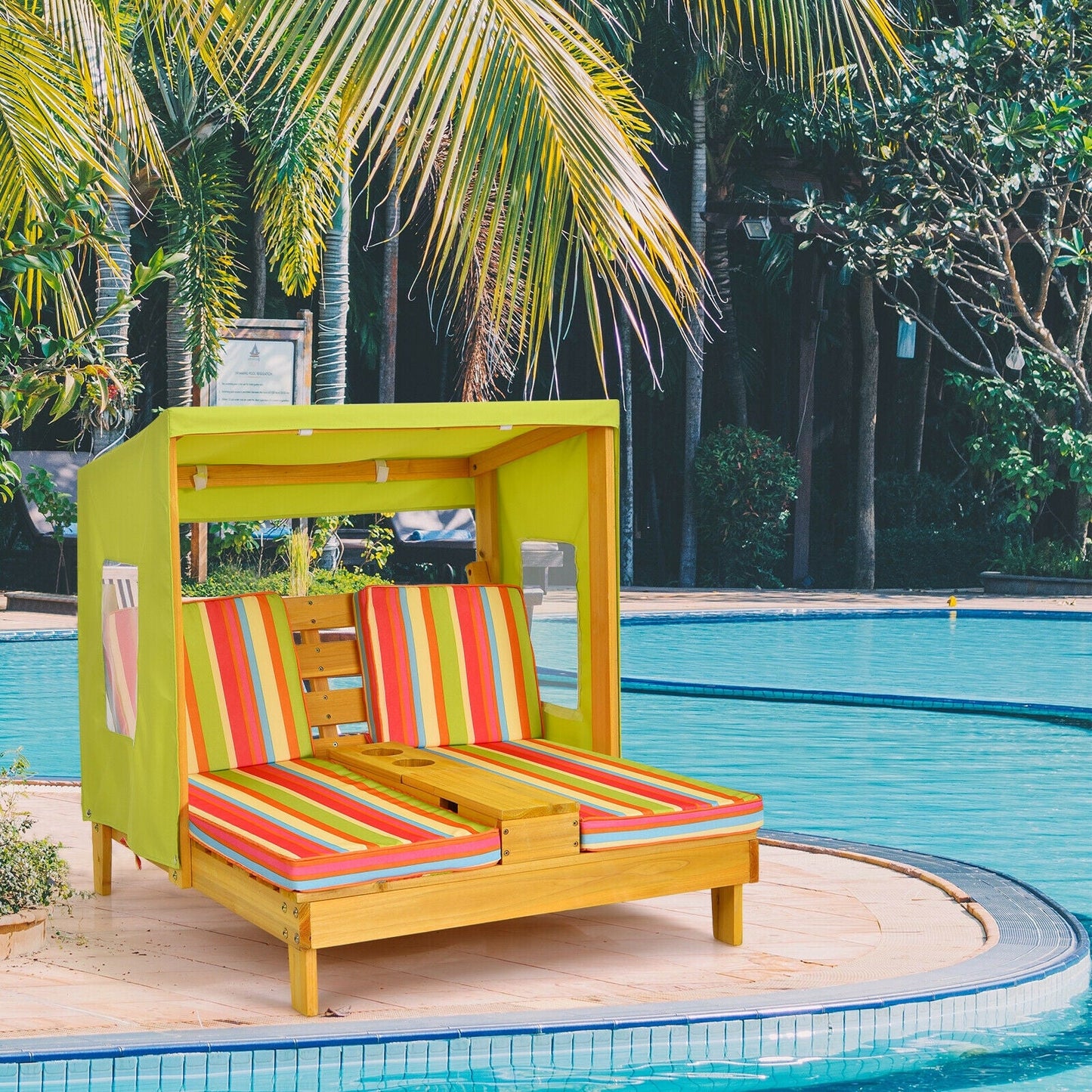 Kids Patio Lounge Chair with Cup Holders and Awning - Multicolor