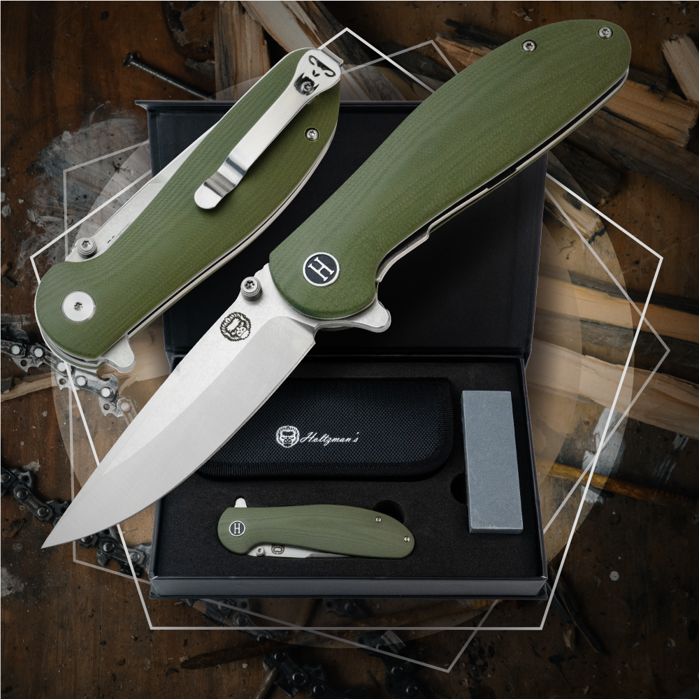 The Straight Back Folding Pocket Knife Giftset for Men and Women (Silver and Green) - Korvel