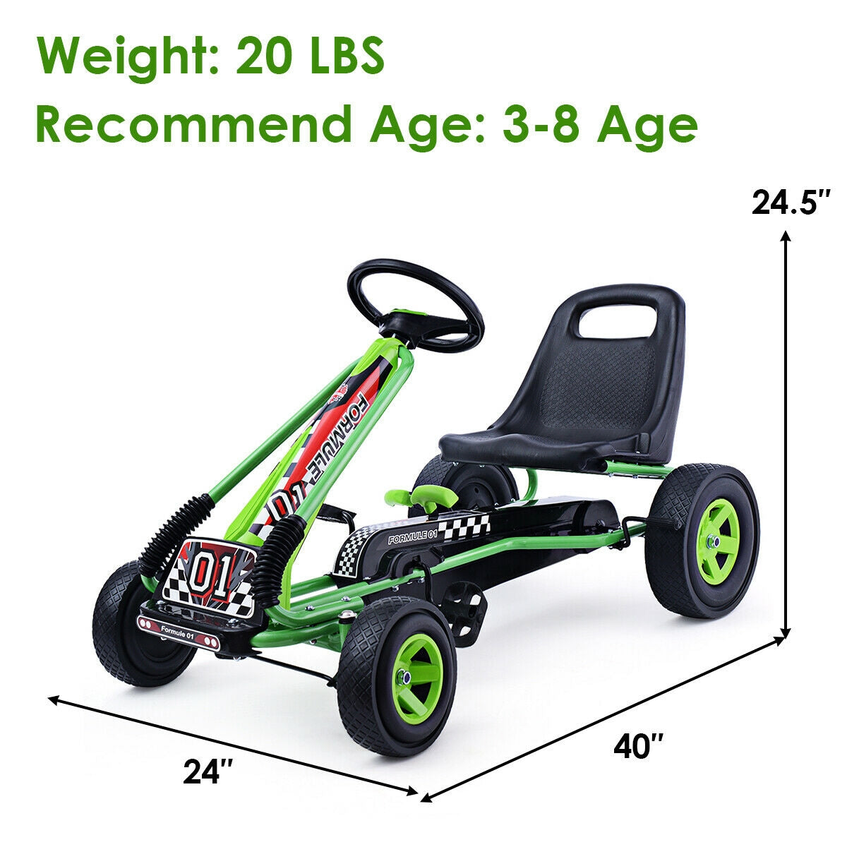 Go Kart de Pedales para Niños de 4 Ruedas - Verde