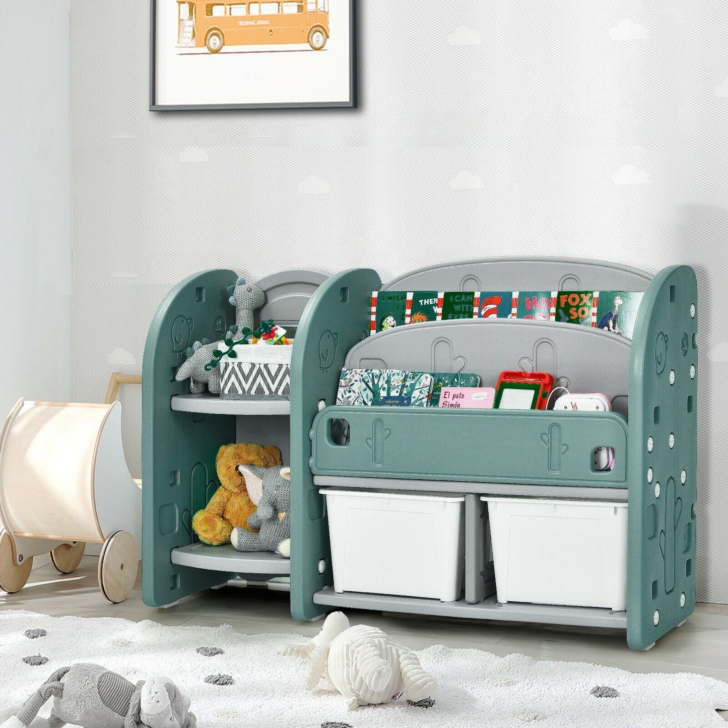 Kids Toy Storage Organizer with 2-Tier Bookshelf and Bins
