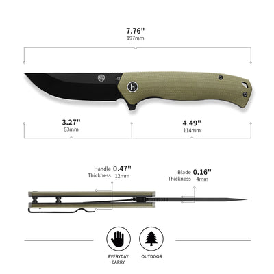 Ultimate Pathfinder Folding Pocket Knife Gift Set for Adventurers (Green & Silver) - Korvel