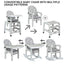 3-in-1 Convertible Baby High Chair with Lockable Wheels - Gray