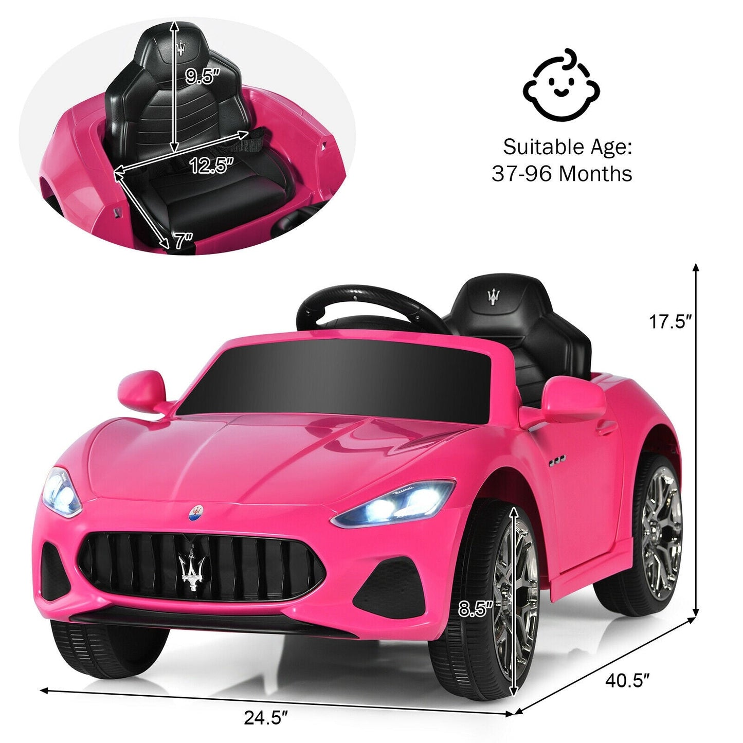 Voiture électrique pour enfants 12V avec télécommande - Rose