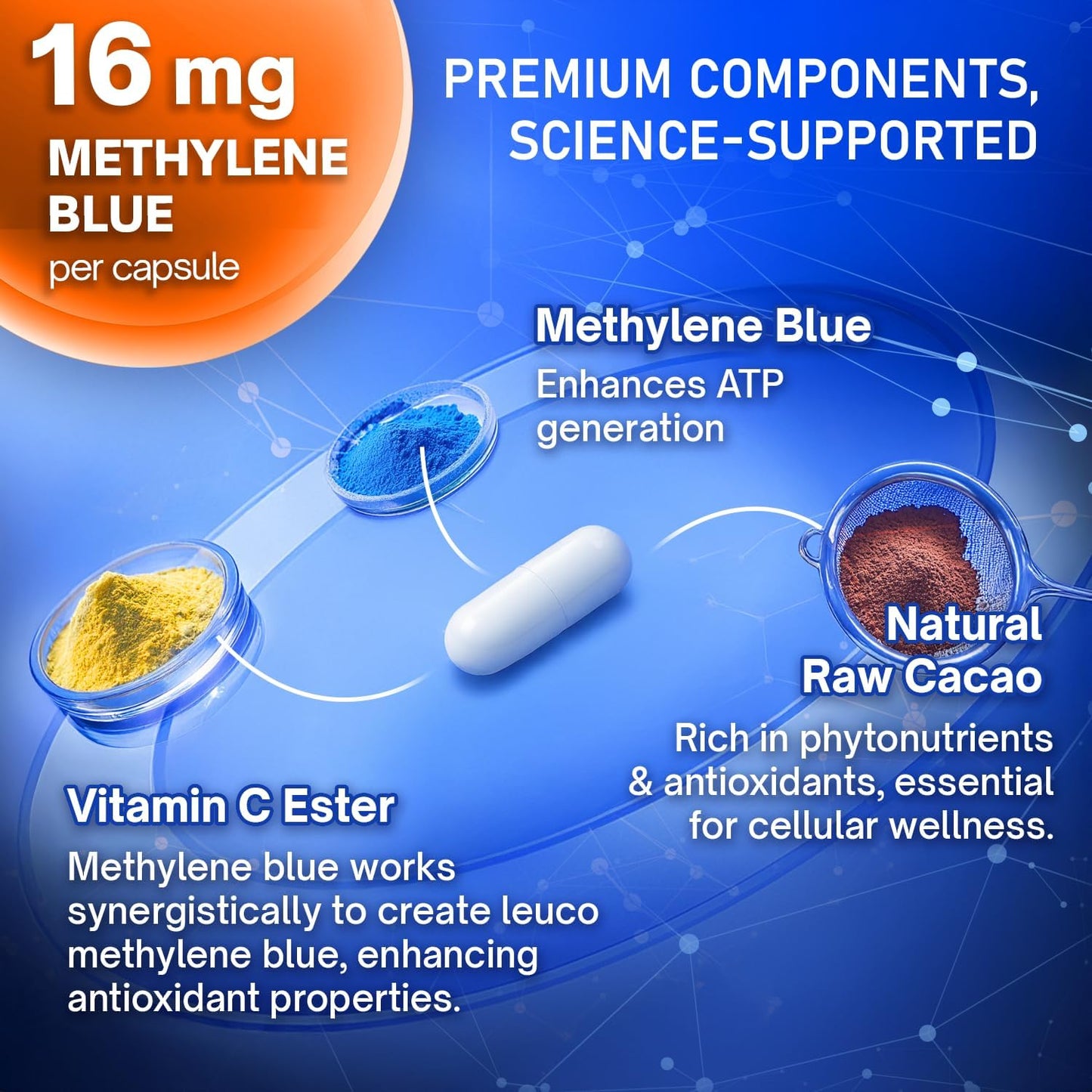 Capsules de bleu de méthylène avec cacao et ester de vitamine C