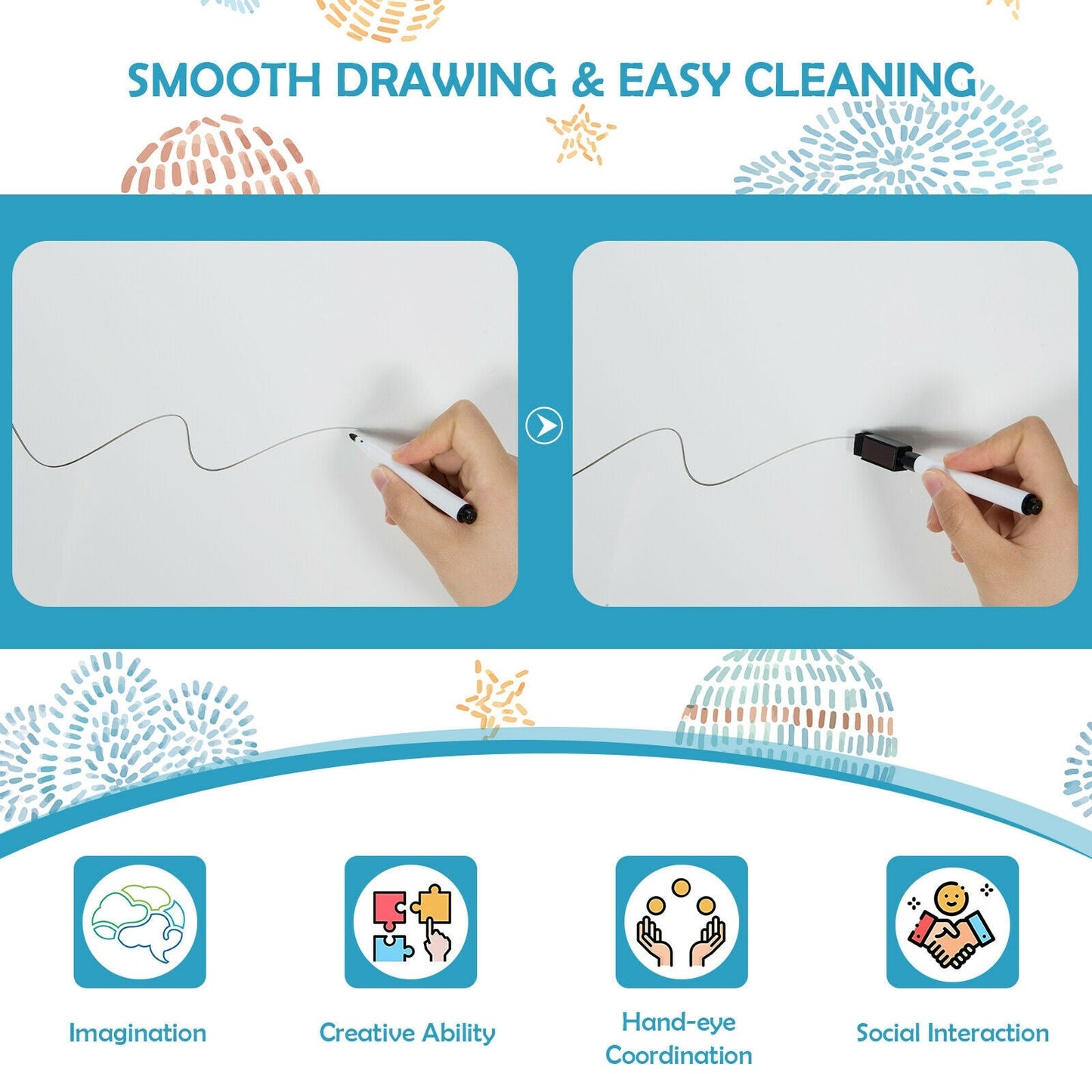 Chevalet d'art debout multifonctionnel pour enfants avec tableau effaçable à sec - Bleu