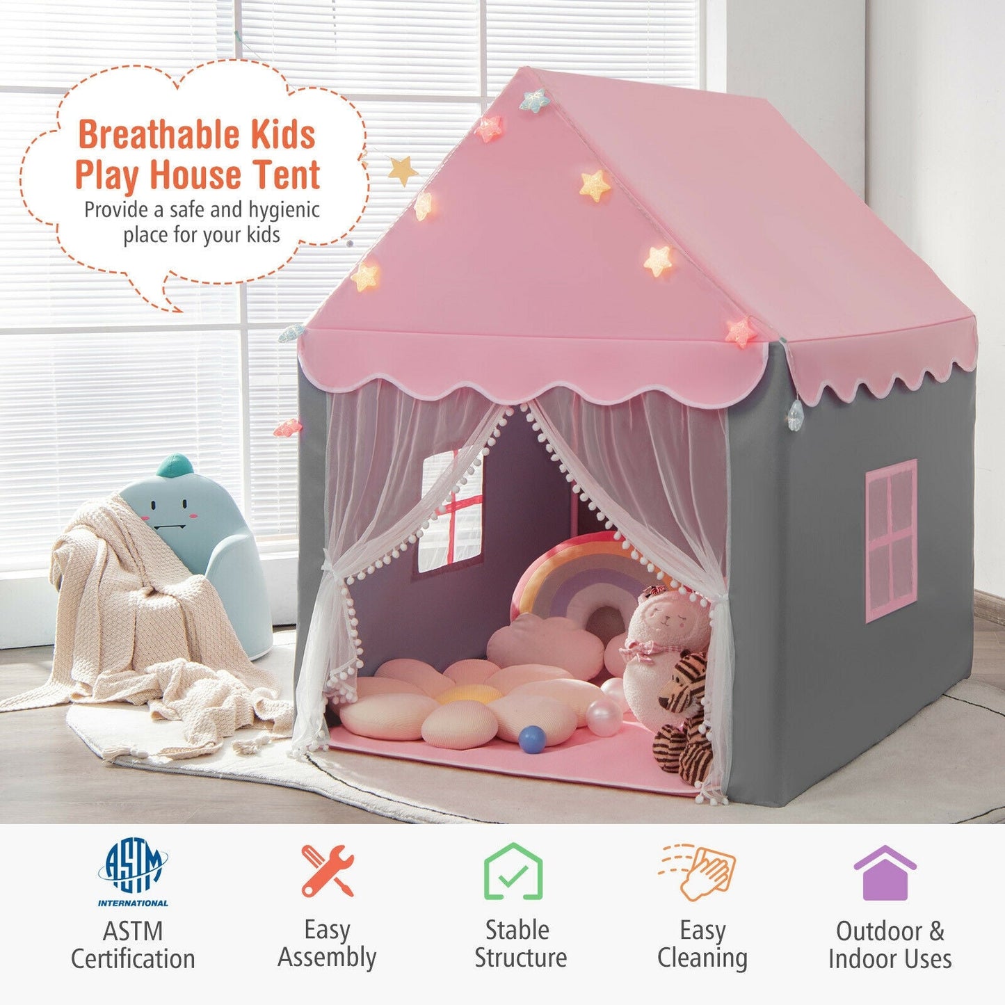 Gbruno Kids Playhouse Tent with Star Light - Pink