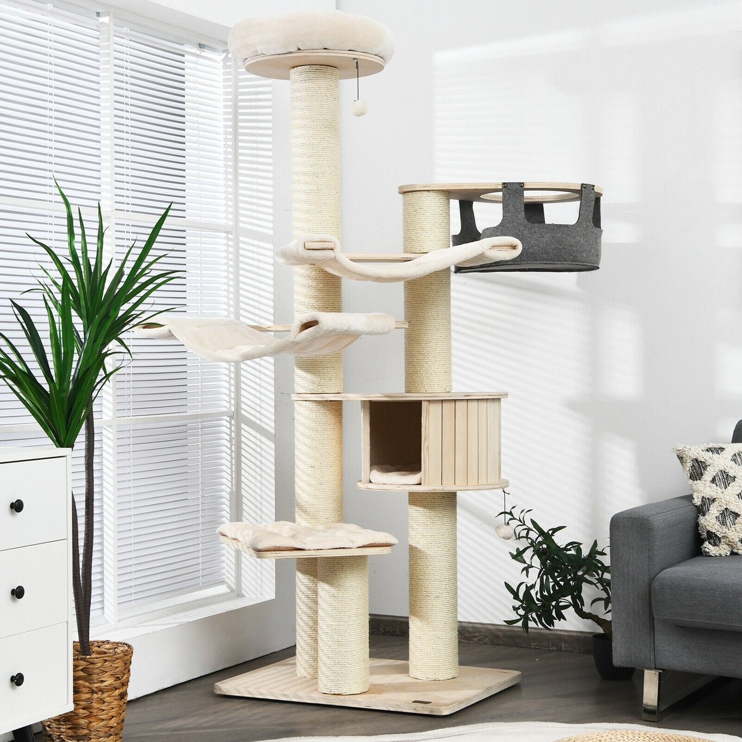 77.5-Inch Multi-Level Cat Tree Condo - Cream White