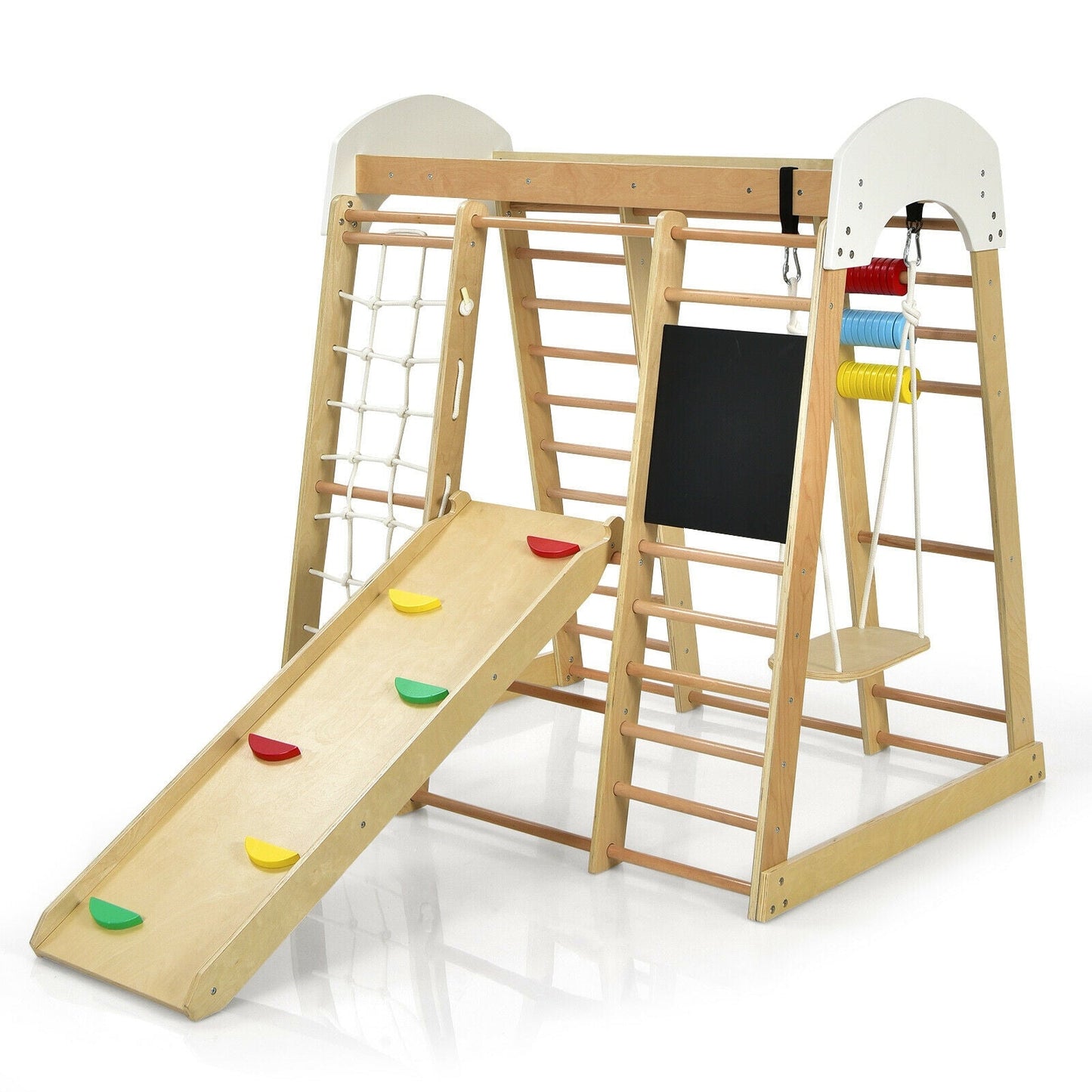 Aire de jeux intérieure en bois 8-en-1 pour enfants