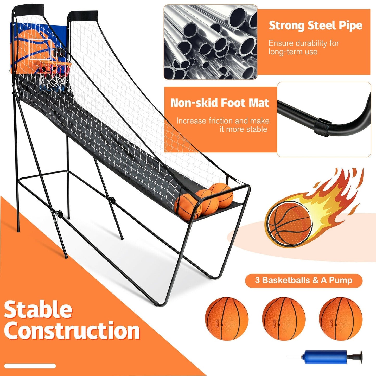 Juego de Arcade de Baloncesto Plegable de Tiro Único con Marcador Electrónico