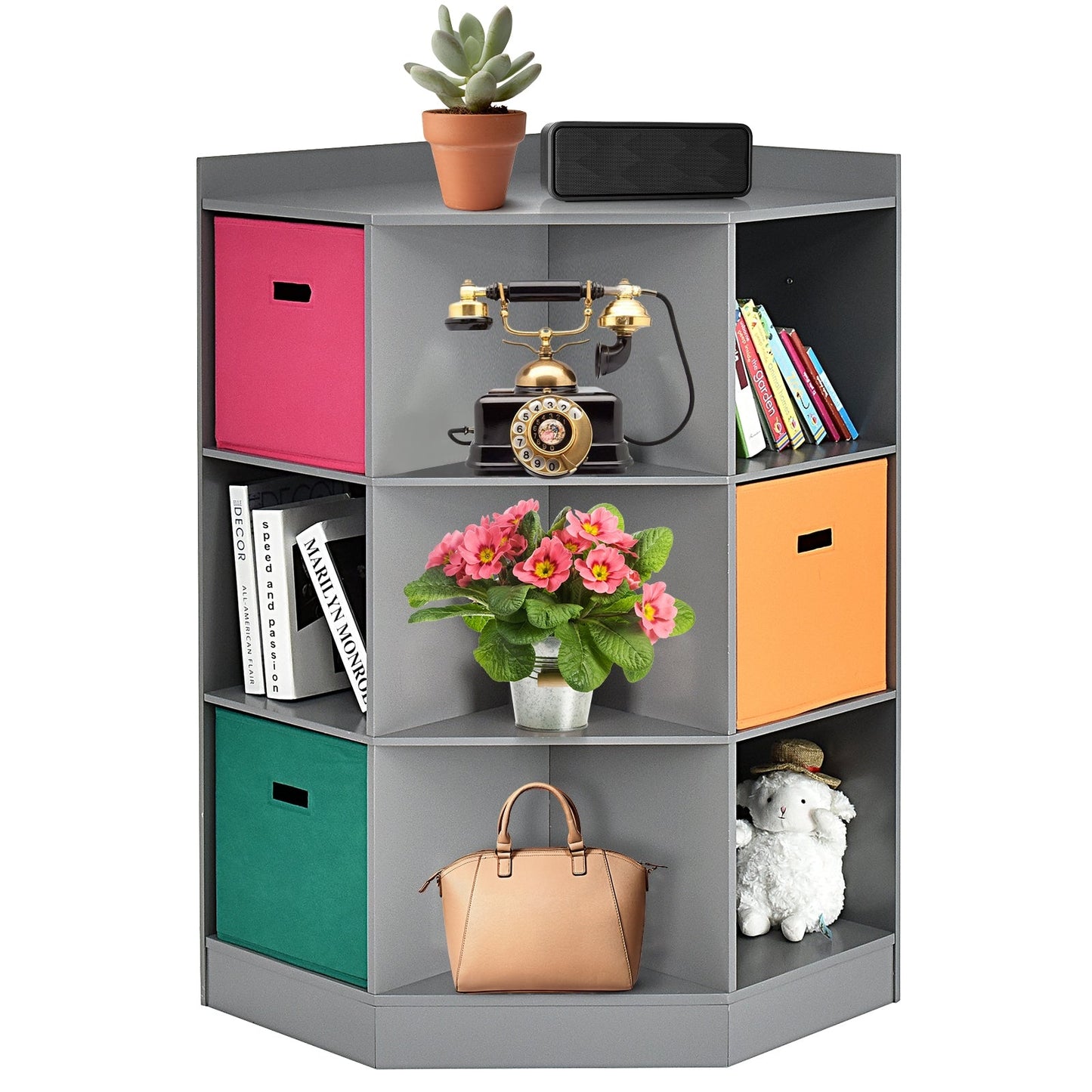 Étagère de rangement pour enfants à 3 niveaux avec paniers - Gris