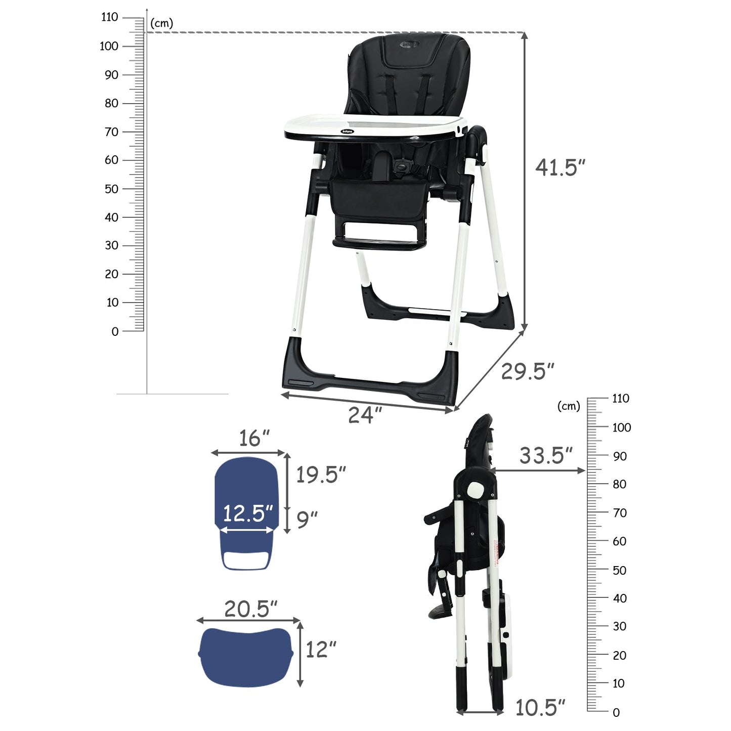 Silla Alta Plegable con Respaldo Ajustable - Negro