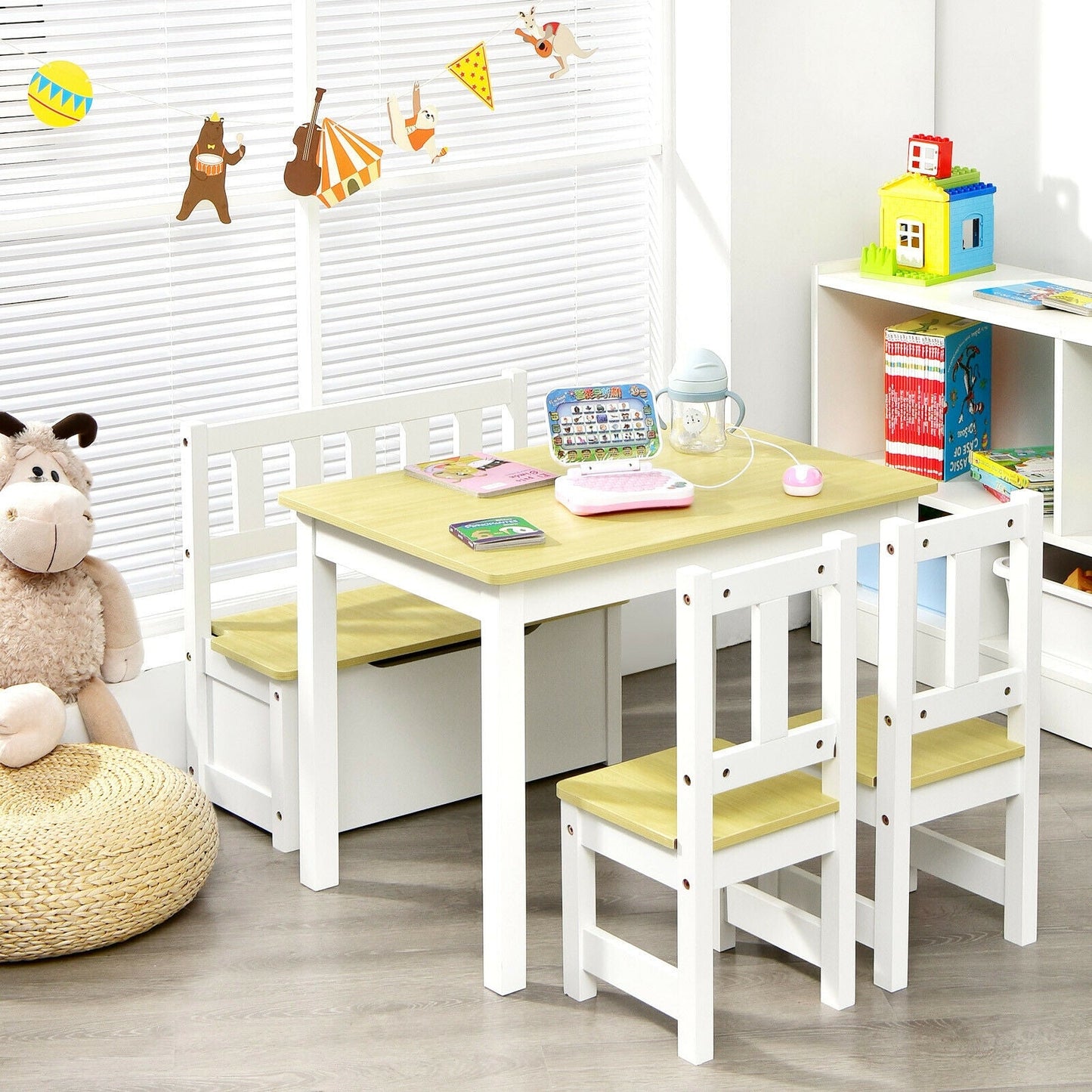 4-Piece Kids Wooden Activity Table and Chairs Set