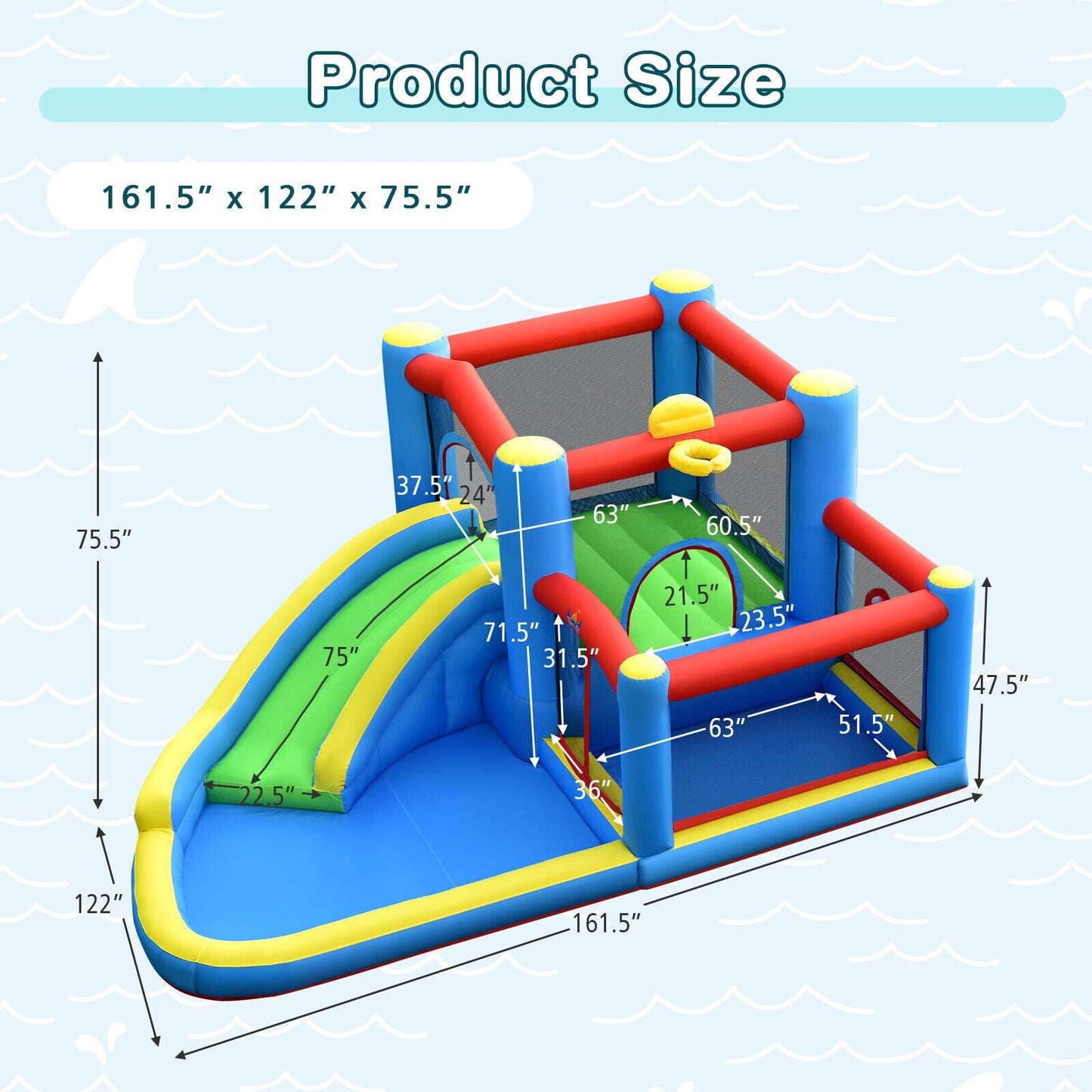 Castillo Inflable de Agua para Niños con Tobogán y Ventilador