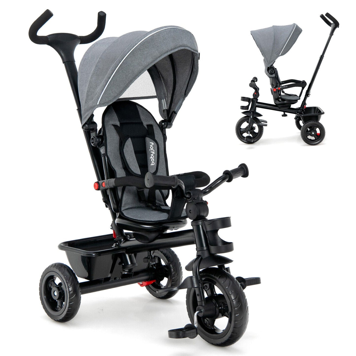 4-in-1 Baby Tricycle Toddler Trike - Gray