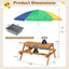 3-in-1 Kids Outdoor Picnic Water Sand Table with Umbrella - Yellow