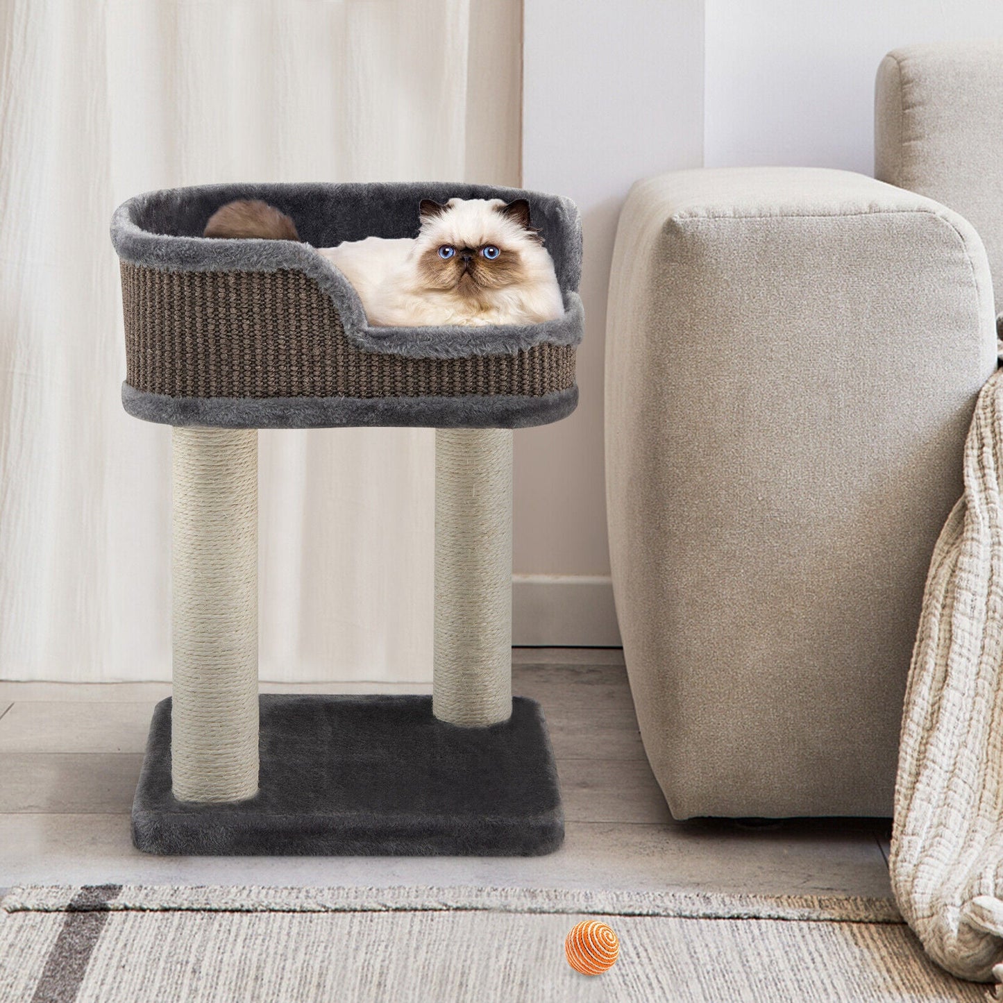 Multi-Level Cat Climbing Tree with Plush Perch - Gray