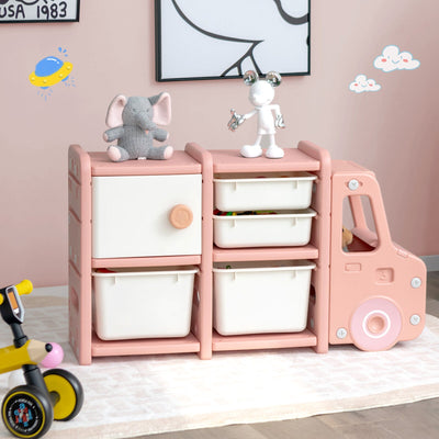 Organizador de Almacenamiento de Camión para Niños con Contenedores de Plástico - Rosa