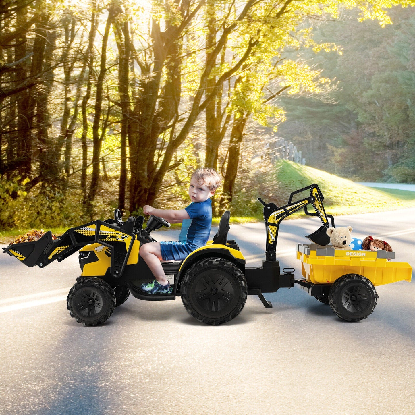 Excavatrice à conduire pour enfants 12V 3 en 1 - Jaune
