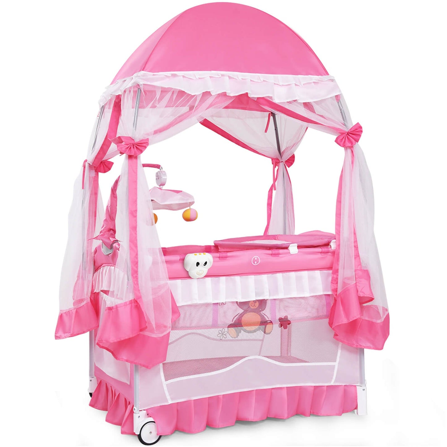 Portable Baby Playpen Crib with Carrying Bag - Pink
