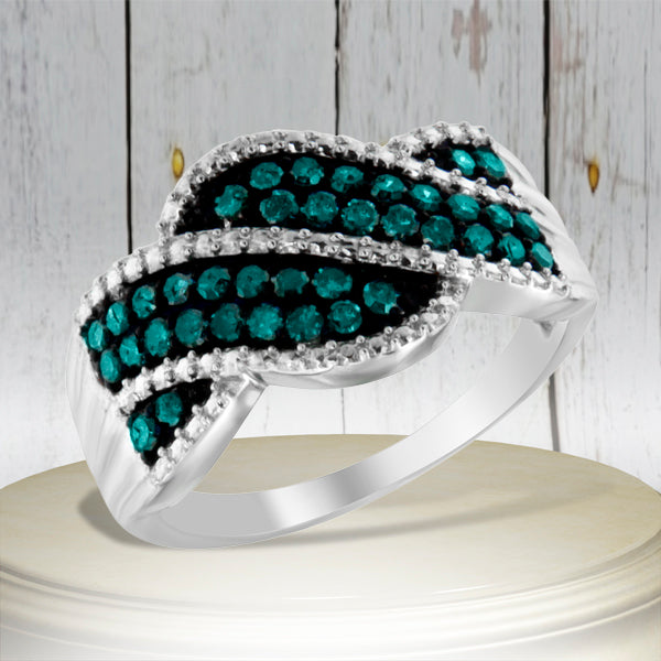 .925 Sterling Silver Treated Blue Diamond Cocktail Ring - Size 6-3/4