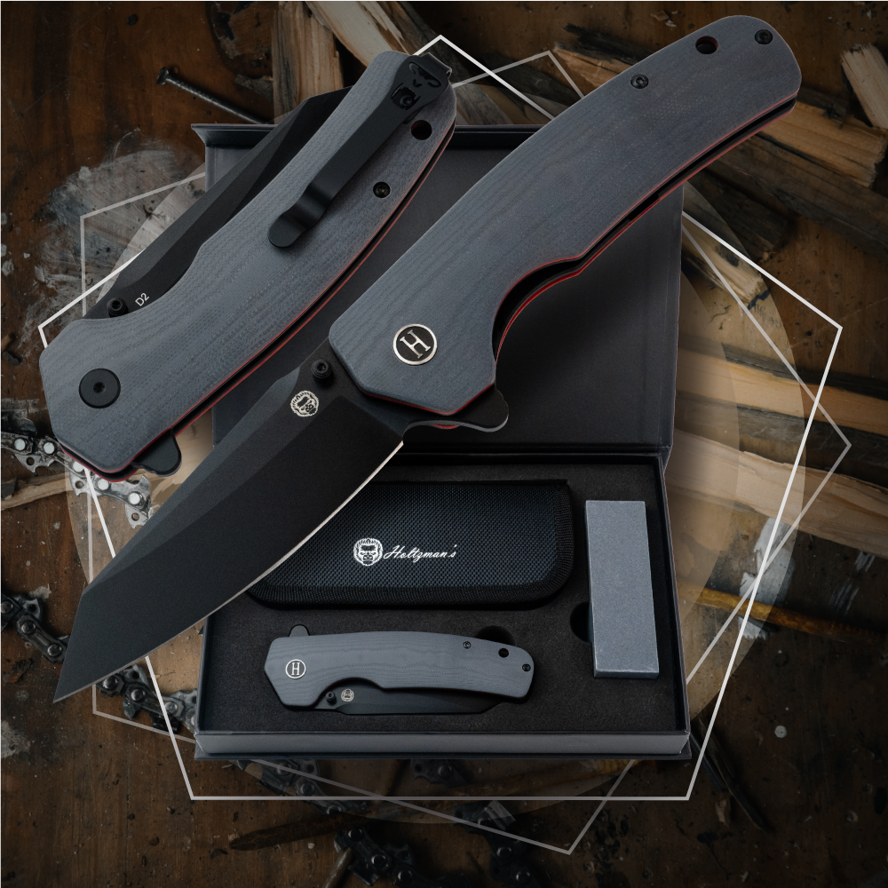 Premium Clip Point Folding Pocket Knife Gift Set for Adventurers (Grey and Red) - Korvel