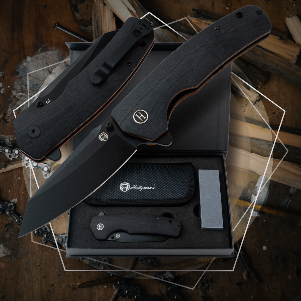 Premium Clip Point Folding Pocket Knife Gift Set for Adventurers (Black & Orange) - Korvel