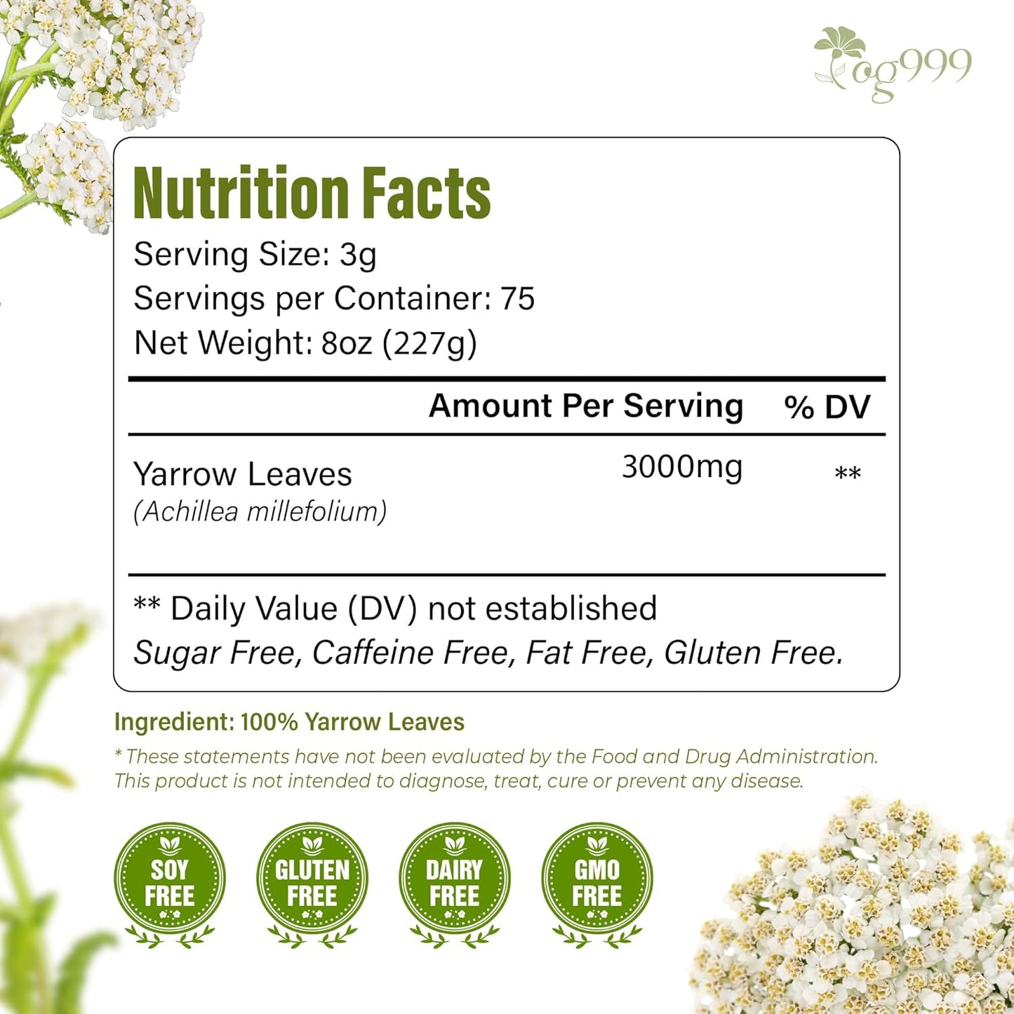 Hojas de Té de Yarrow Premium | Suelto Aromático