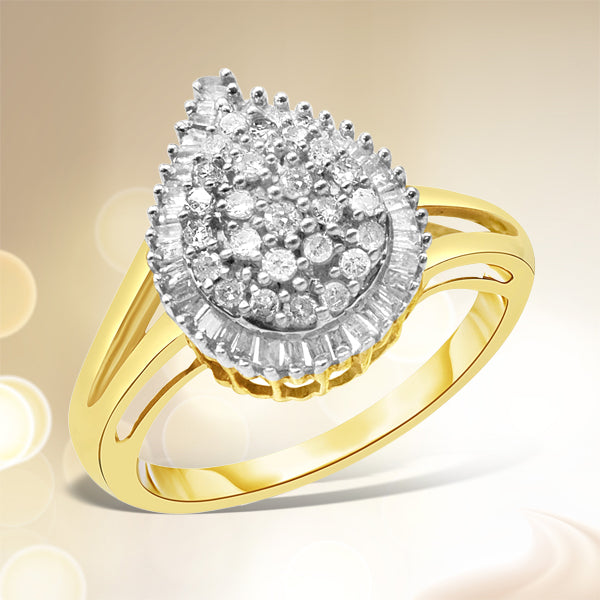 Bague en diamant en forme de poire en or jaune 10K - Taille 7