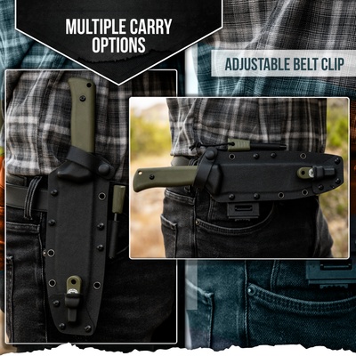 Congo D2 Bushcraft Survival Knife Set - Black Blade & Green Handle - Korvel