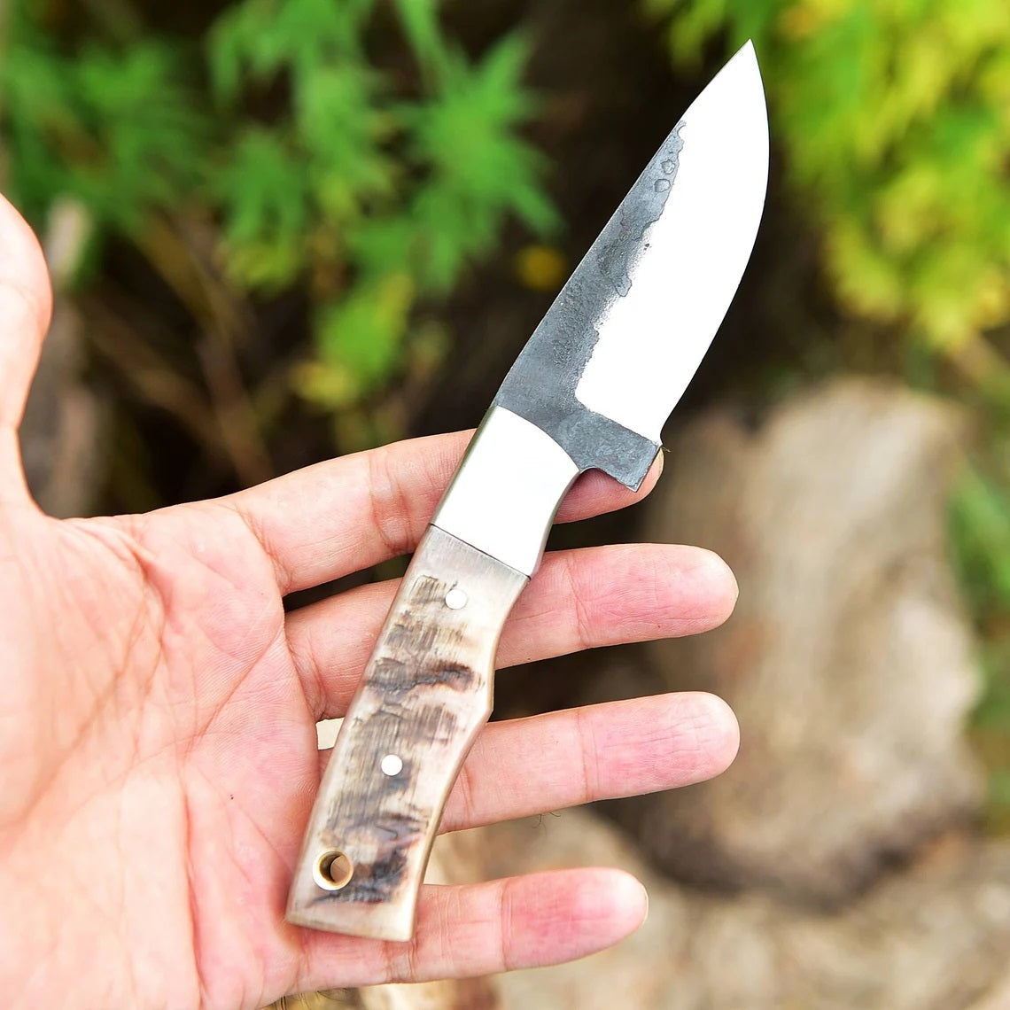 Premium Custom 1095 Forged Steel Skinning Knife | Unique Sheep Horn Handle | 7.5" | Includes Leather Sheath - Korvel