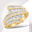 Bague Bypass Multi Rang en Or Jaune 10K avec Diamants - Taille 7